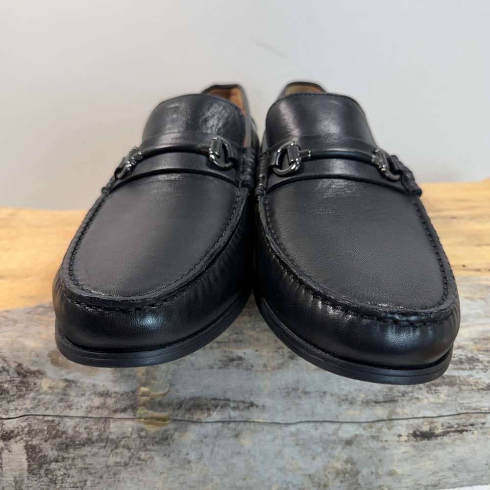 Johnston & Murphy Mens Black Leather Bit Loafers 11M 20-2775 Sheepskin Lined - Picture 3 of 8